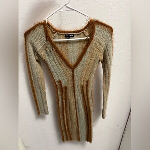 Fashion Nova Fuzzy V-Neck Mini Dress